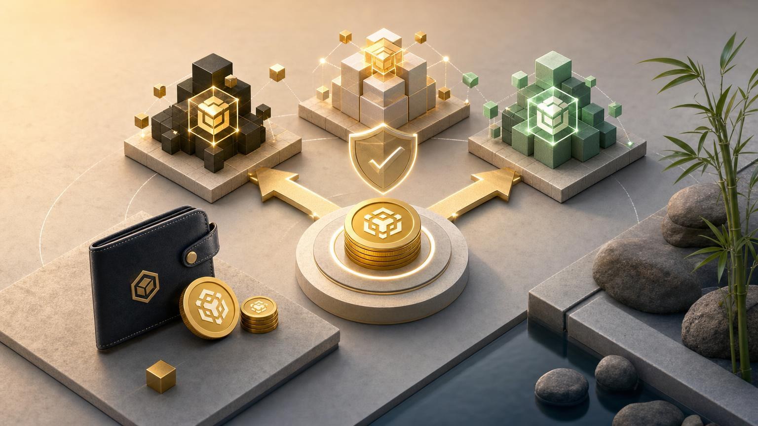 Minh họa người dùng đối chiếu mạng BNB Smart Chain và opBNB, địa chỉ nhận cùng thông tin nạp rút trước khi đổi BNB
